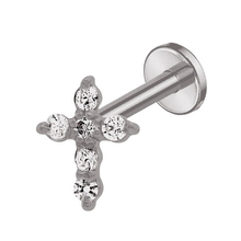 Titanium - Cross - Cubic Zirconia - Internal Thread Flat Back Labret