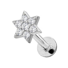 Titanium - Flower Star - Cubic Zirconia - Threadless Labret