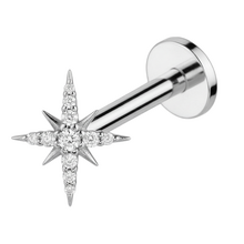 Titanium - Pointed Star - Cubic Zirconia - Threadless Labret
