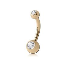 Zircon Gold Titanium Mini Double Jewelled Belly Ring - Crystal 14 Gauge - 6mm